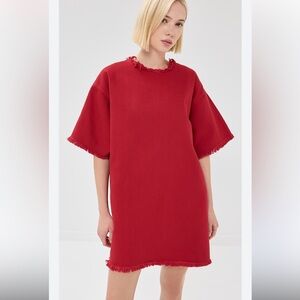 Marques Almeida Dress Women’s Small Red Denim Oversized Frayed Hems B26